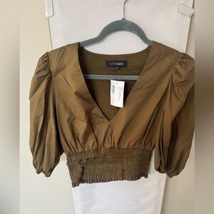 INTERMIX Olive Puff Sleeve Blouse